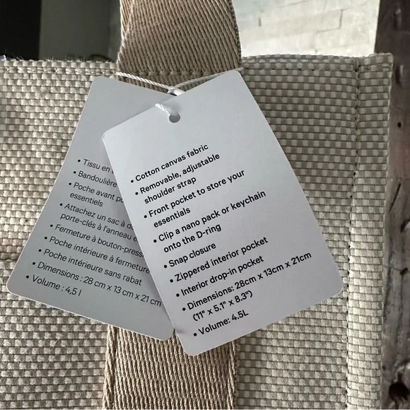 LULULEMON Two-Tone Canvas Mini Tote Bag 4.5L in Mojave Tan and Light Ivory NWT - Picture 8 of 10